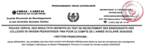 Lire la suite à propos de l’article Résultats des test de recrutements des enseignants du secondaire 2024