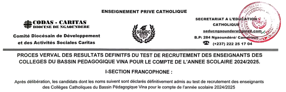 Lire la suite à propos de l’article Résultats des test de recrutements des enseignants du secondaire 2024